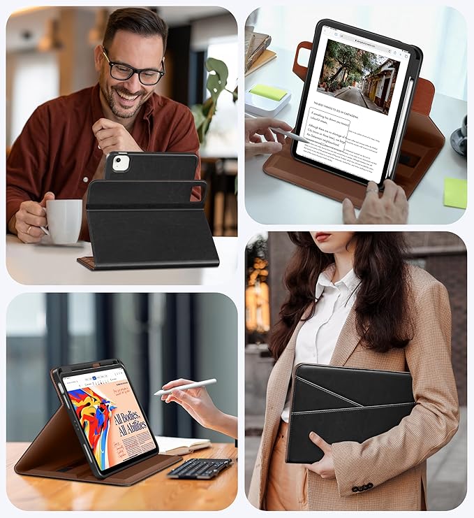 DTTO for iPad Air 11 inch Case M4 / M3 / M2 (2026/2025/2024) iPad Air 5th / 4th Gen (2022/2020) 360 Degree Rotating Premium Leather Folio Stand Cover with Pencil Holder Black