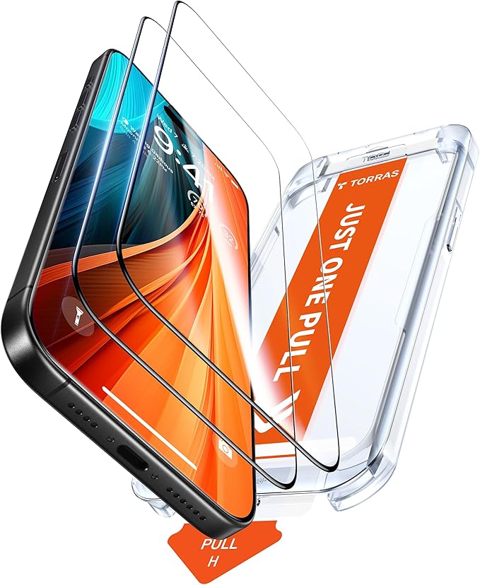 TORRAS Military-Grade Shatterproof for iPhone 16 Pro Screen Protector [9H+ Aerospace Tempered Glass＆ One-Step Installation] Full Coverage Fit Bubble Free Top-Notch Protection 2 Pack GlassGo X