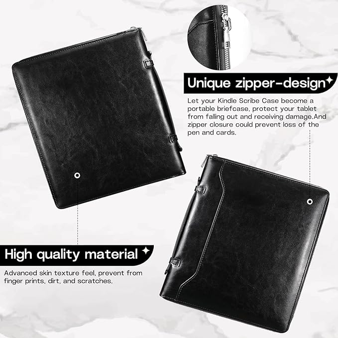 E NET-CASE Case for Kindle Scribe 10.2 inch 2024 &amp 2022 Released - Business Handheld Design Upgraded PU Leather Cover for Kindle Scribe Digital Paper with Zipper &amp Pen Holder (Black)