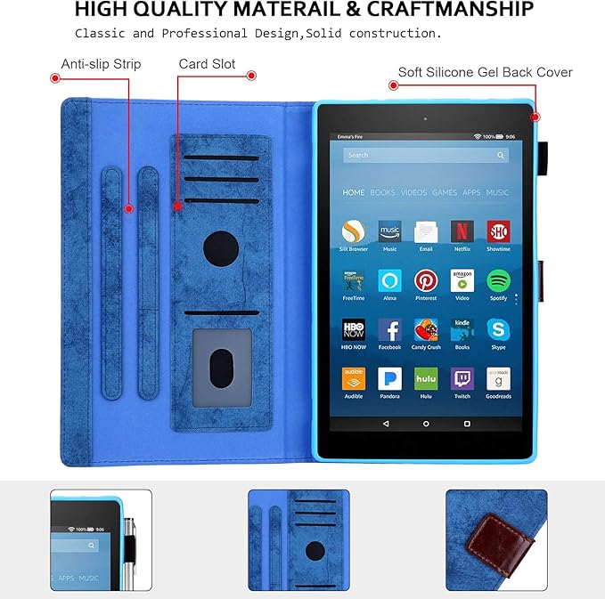 Smart Case for Fire HD 8 (8th/7th/6th Generation-Old Model) Techcircle Soft PU Leather Magnetic Flip [Auto Wake Sleep] Wallet Cover for Kindle Fire HD 8-inch Tablet (2018/2017/2016 Release) Blue