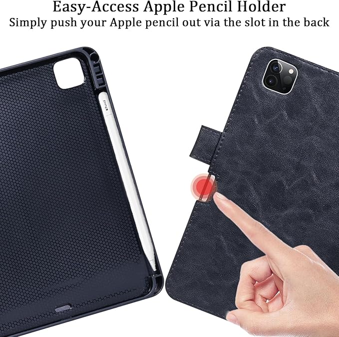 Premium Leather Case for iPad Air 13 Inch M3 2025/M2 2024 with Stylus HolderProtective Shockproof Premium Leather Smart Folio Cover Adjustable Stand Auto Sleep/Wake Anti-Slip Black