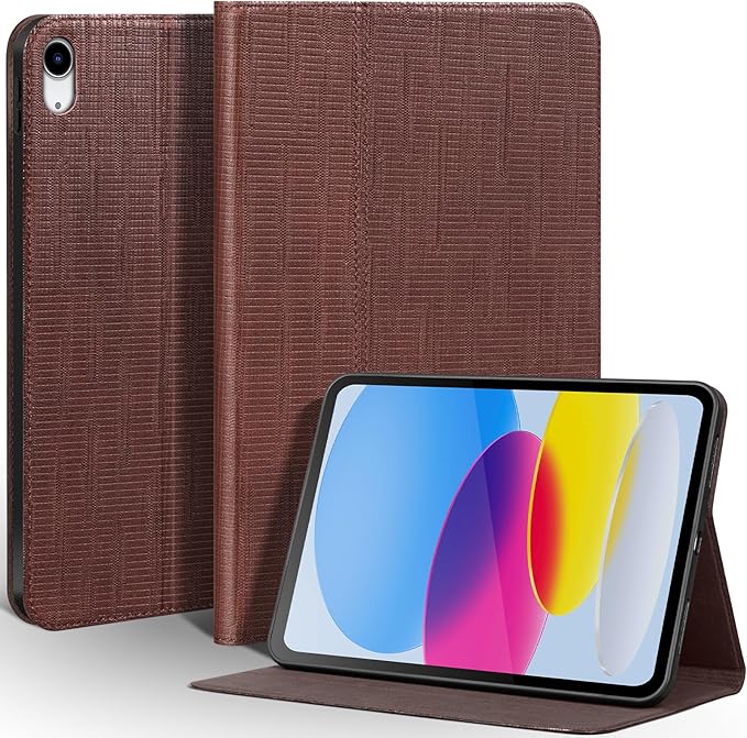 Leather Case for iPad (A16) 11th Gen. 2025 11 Inch iPad 10th Gen.2022 10.9 Inch Full Grain Leather Cover with Auto Sleep/Wake Anti Slip Brown Hole