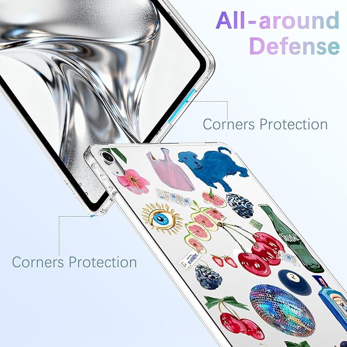 for iPad (A16) 11th Gen 2025 11/10th Gen 2022 10.9Cute Cherry Berries Crystal Clear CaseSlim Lightweight Anti-Scratch Soft TPU Bumper Hard Acrylic Back Cover for Women