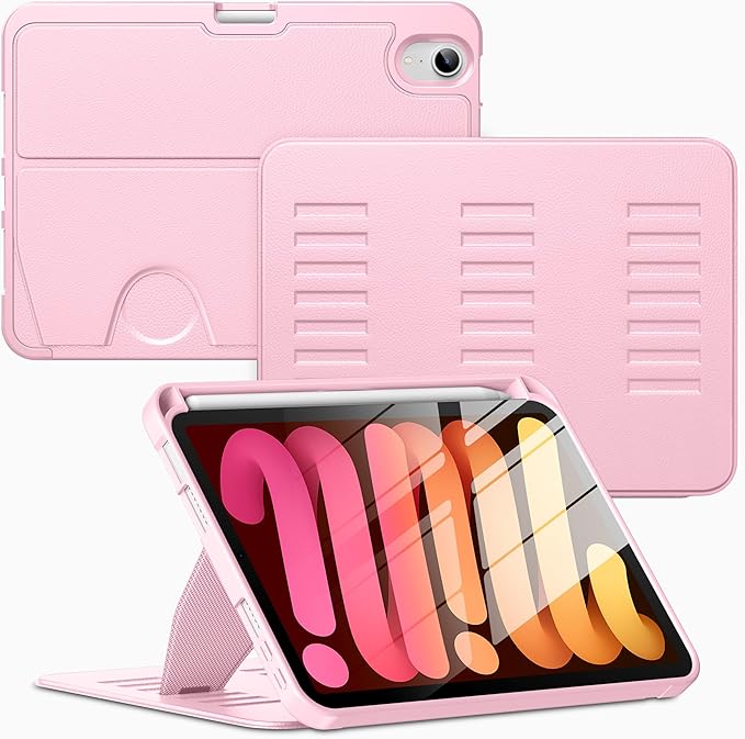 VIKESI Case for iPad iPad mini 7 (A17 Pro) and iPad mini 6Multiple Angles Magnetic Stand CoverShockproof Soft BackPencil Holderand Auto Sleep/WakePink