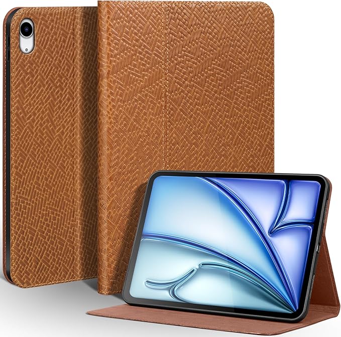 Leather Case for iPad Air 11 Inch M3 2025/ M2 2024iPad Air 10.9 Inch Case 5th/4th Gen. 2022/2020 Full Grain Leather CoverProtective Smart Folio with Auto Sleep/Wake Brown Stripe