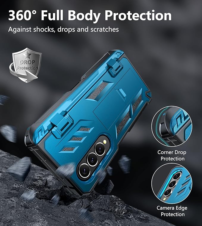 for Samsung Galaxy Z-Fold-4 Case: Military Grade Hinge Protection S-Pen Holder Heavy Duty Shockproof 360 Full-Body Protective Phone Cover with Kickstand for Galaxy ZFold 4 5G 2022 (Blue)