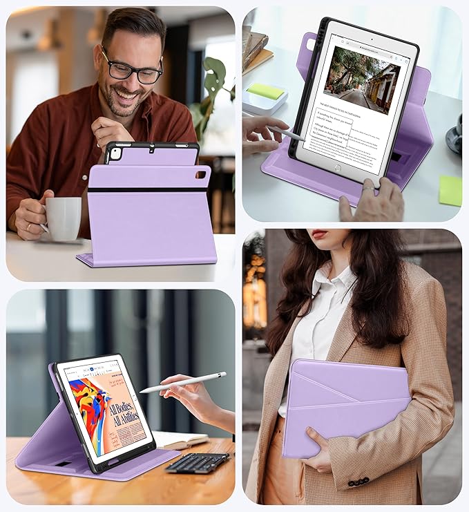 DTTO for iPad 6th / 5th Generation 9.7 Inch (2018/2017) iPad Air 2 / Air 1 Case 360 Degree Rotating Premium Leather Folio Stand Cover with Pencil Holder Lavender