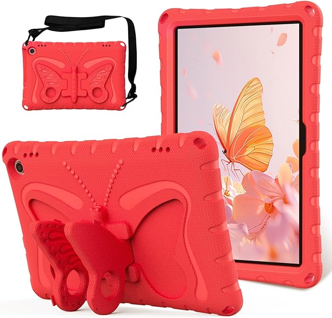 Kids Case Compatible with Kindle Fire HD 10 Tablet (13th/11th Generation 2023/2021 Release) Lightweight Shockproof Case EVA Foam Cover with Shoulder Strap &amp Stand Cover for Boys Girls(Red)
