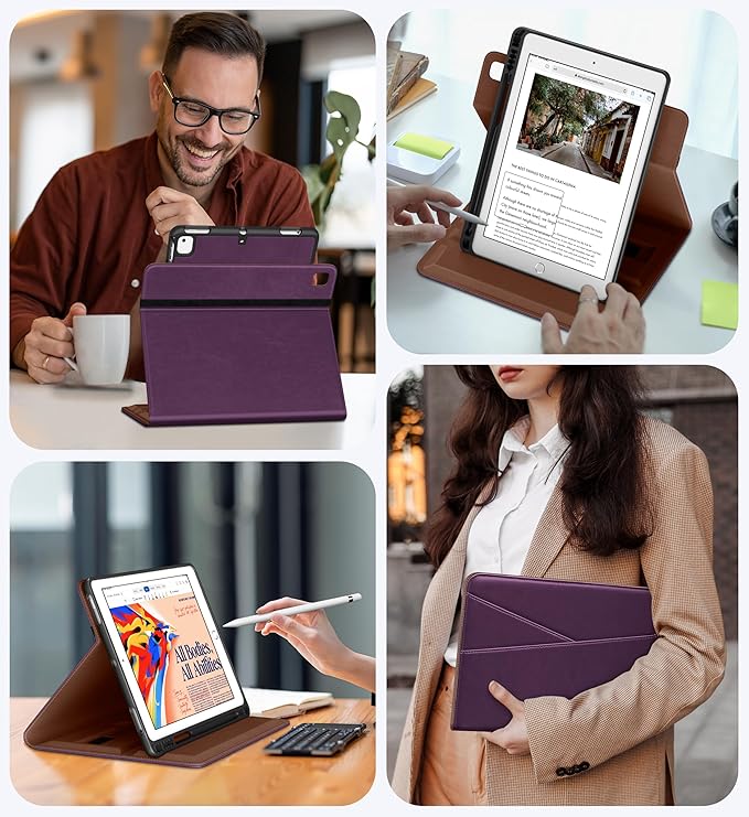 DTTO for iPad 6th / 5th Generation 9.7 Inch (2018/2017) iPad Air 2 / Air 1 Case 360 Degree Rotating Premium Leather Folio Stand Cover with Pencil Holder New Purple