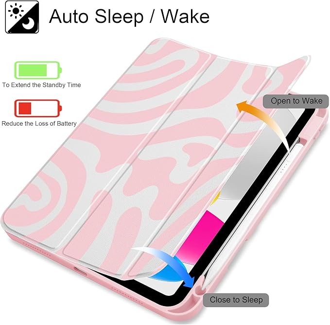 Tuiklol Case for iPad 11 inch (A16 Chip) 2025 Gen 11th / iPad 10.9 inch 2022 10th Gen Buit in Pencil Holder with Shockproof Cover Clear Transparent Back Shell Auto Wake/SleepPink-Waves