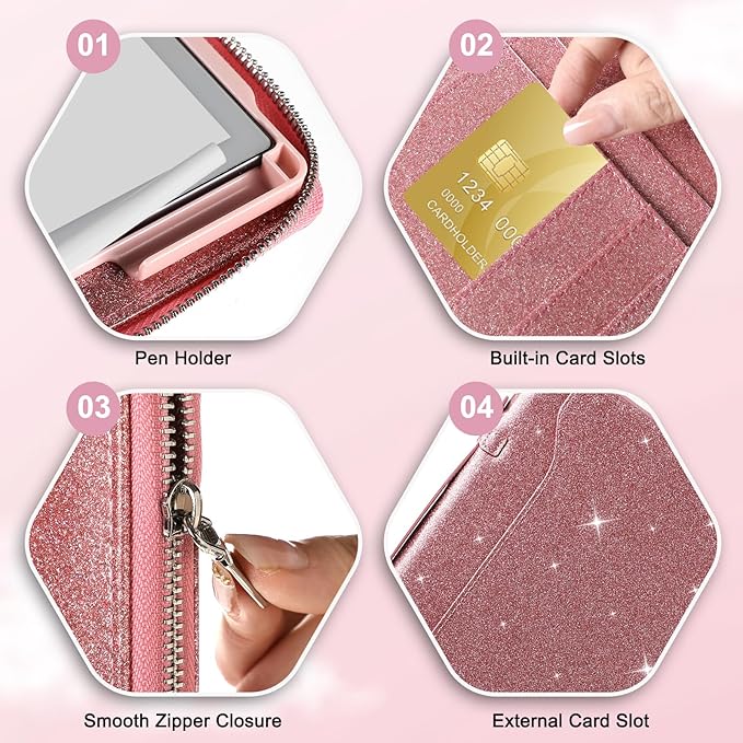 E NET-CASE Glittering PU Leather Case for Remarkable 2 Tablet 10.3 inch (2020 Released) Business Handheld Design Cover for Remarkable 2 Digital Paper with Zipper &amp Pen Holder (Starry Night Pink)