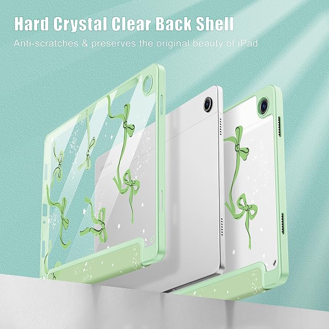 Tuiklol for Samsung Galaxy Tab A9+ Tablet 11” / A9+ Plus 2024 2023Buit-in S-Pen Holder with Clear Protective Cover Transparent Back Shell Auto Wake/Sleep Samsung Tab A9 Plus CoverBow-Green