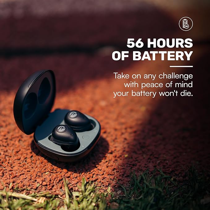 Raycon Fitness Bluetooth Wireless Earbuds + Microphone with Active Noise Canceling Sweat &amp Water-Resistant Earphones Running Headphones Ear Buds Wireless Bluetooth 56 Hours Playtime (Black)