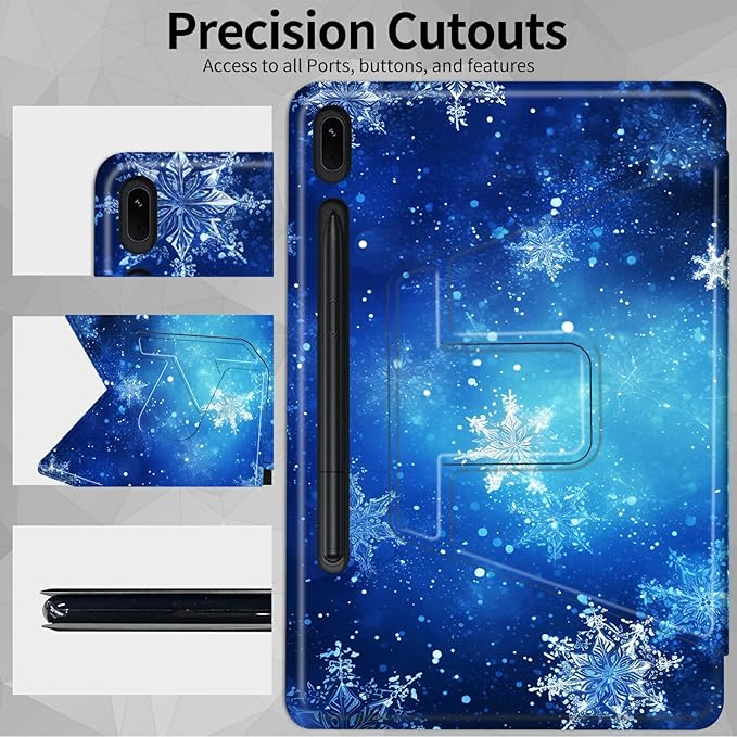 Case for Samsung Galaxy Tab S6 10.5 2019 (Model SM-T860/T865/T867) Blue Snow Snowflakes Theme 360 Degree Rotating Stand Smart Protective Cover for Samsung S6 T860 Tablet