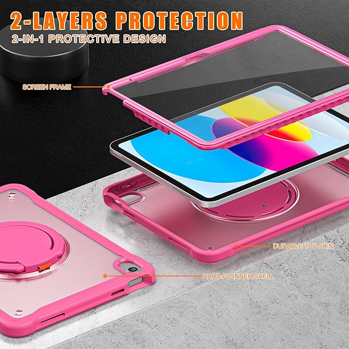 Batianda Ultimate Protective Case for New iPad 11th Generation 11 inch 2025 A16 Chip Sturdy Rugged Shockproof Silicone Tablet Cover with 360° Rotatable Ring Kickstand &amp Pencil Holder Pink