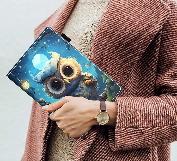 Case for Amazon Kindle Fire 7 Tablet (7 9th/7th Generation 2019/2017 Release) Slim PU Leather Cover with Card Slot &amp Auto Wake/Sleep Owl
