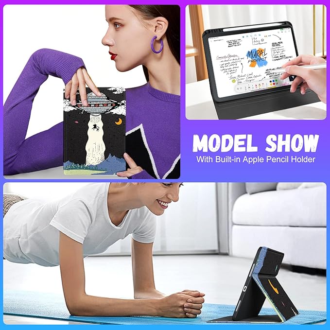 for iPad 10th Generation Case 10.9 Inch for iPad 11th(A16) 2025 Girls Cute Boys Kids Women Folio Cover with Pencil Holder UFO Cool Design Funny Fun Men Teens Tablet Cases for Apple 10/11