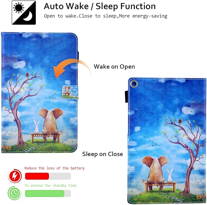 Case for Amazon Fire HD 10 Tablet (5th/7th/9th Generation) Techcircle Cute Stand Folio Slim Fit Leather Protective Flip Cover Case with Card Slots &amp Pen Holder Sleep/Wake Feature Wonderful Scen