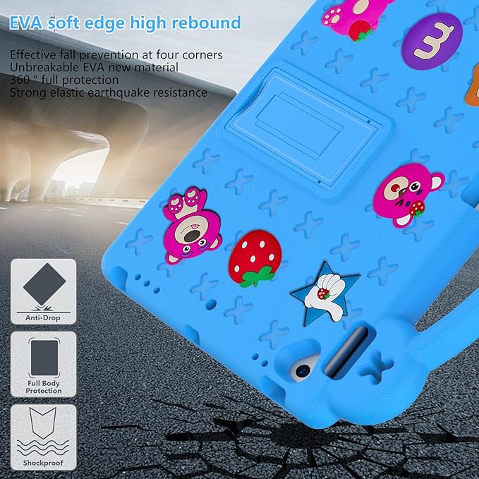 Dteck for iPad 9th/8th/7th Generation 10.2 Kids CaseStrawberry Panda Shockproof Rugged Lightweight Convertible Handles Stand Pencil Holder Kids Friendly Case for iPad 10.2 2021/2020/2019Sky Blue