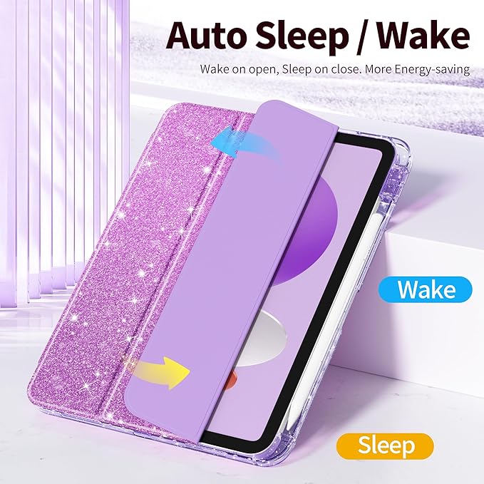 Tuiklol Sparkly Case for iPad (A16 Chip) 11th Gen 11 inch 2025 / iPad 10th Gen 10.9 inch 2022 Built in Pencil Holder with Glitter Clear Back Shell Cover Trifold Stand Auto Wake/Sleep Sparkly-Purple
