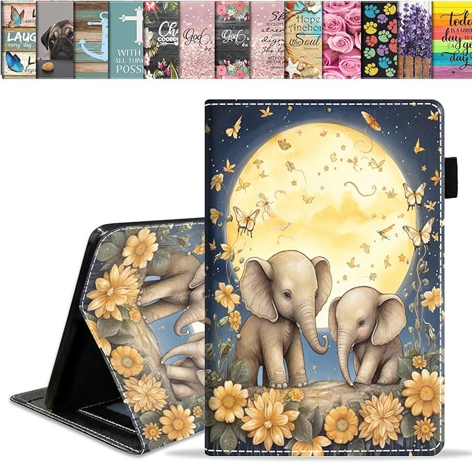 Case for All-New Amazon Fire HD 10 &amp 10 Plus Tablet 10.1 (13th/11th Generation 2023/2021 Release) Slim PU Leather Stand Cover with Card Slot &amp Auto Wake/Sleep Elephant Under The Moon