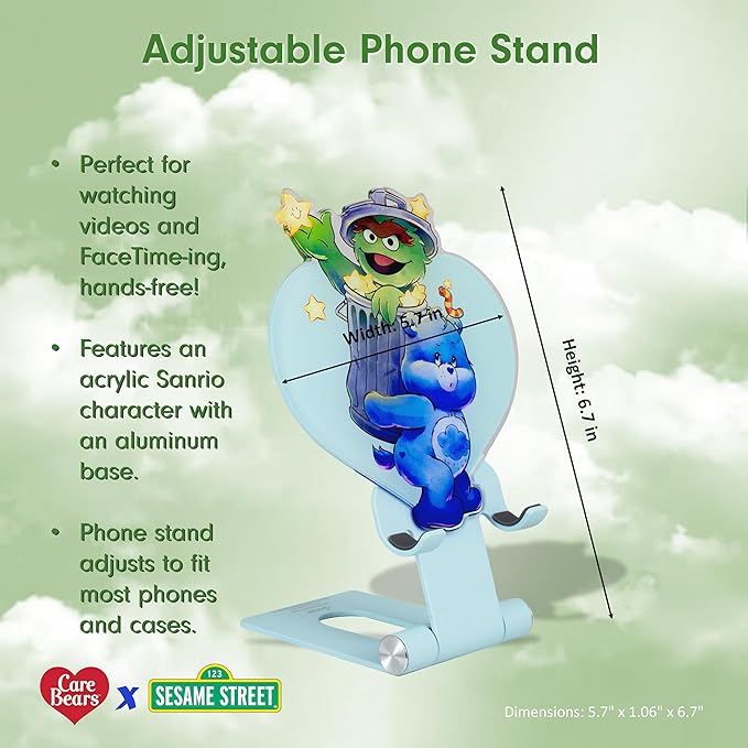 Sonix Character Phone Stand | Adjustable Cell Phone Holder Desk Stand Dock | Care Bears x Sesame Street Blue | Grumpy Bear &amp Oscar The Grouch