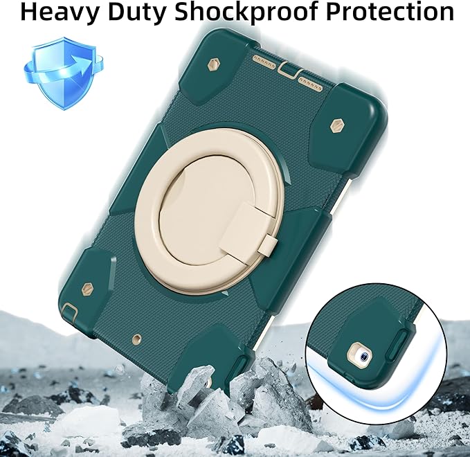 Case for iPad 9th/8th/7th Generation 10.2 inch Shockproof Cover with Screen Protector/360° Rotate Stand/Pencil Holder/Shoulder Strap Kids Case for iPad 2021/2020/2019 (Dark Green+White)