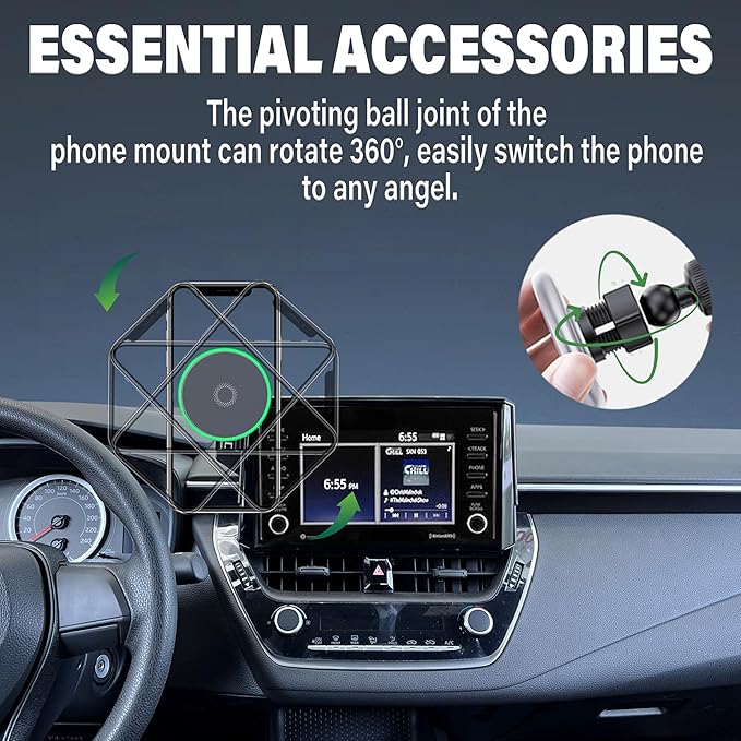 Wireless Charger Car Phone Holder for Toyota Corolla 2019-2026 / Corolla Cross 2022-2026 Accessories Apply to 8 Inch Screen Fixed Clip 360° Rotation Cell Phone Mount