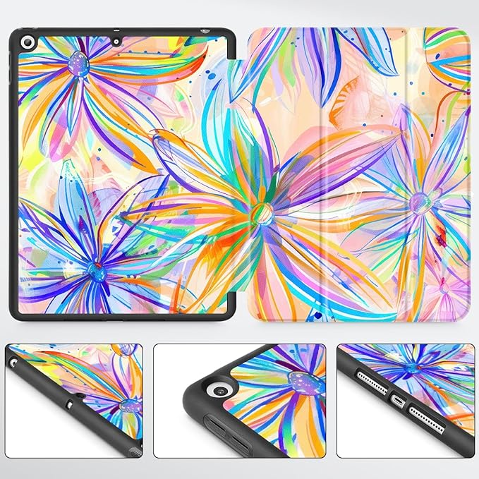 Mektron Designed Printed iPad 10.2 Case 9th Gen (2021)/ 8th Gen (2020)/ 7th Gen (2019) with Pencil Holder Slim Protective Case with Soft TPU Back for iPad 10.2 Inch Watercolor FlowerC328