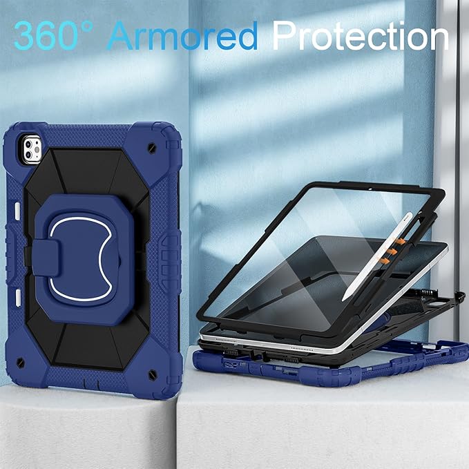 WESOROL Case for iPad Pro 13 Inch M5 2025/M4 2024 (7th Gen) with Screen Protector/360° Rotating Stand/Pencil HolderMilitary Grade Shockproof iPad Case 13 Inch iPad Pro M5/M4Navy Black