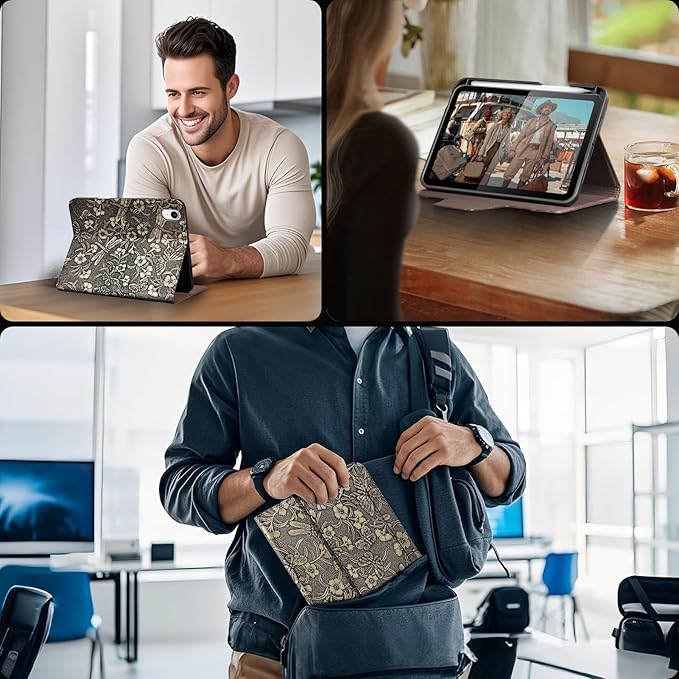 Gexmil Premium Leather Case for iPad mini 7 (A17 Pro) 2024 / iPad mini 6 Generation 2021 8.3 InchPencil Holder Magnetic ClosureShockproof Cowhide CoverAdjustable StandButterfly Grey