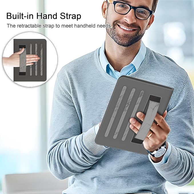 Case for iPad Pro 11 inch (M5/M4) 2025/2024 Multi-Angle PU Leather Cover for i Pad Pro 11 with Pencil Holder/Hand Strap/Pocket Auto Wake/Sleep Black