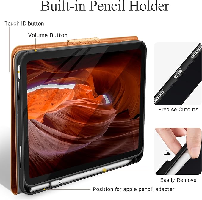 auaua Case for iPad (A16) 11th Generation 11 Inch 2025 iPad 10th Generation 10.9 Inch 2022 with Pencil Holder Auto Sleep/Wake Adjustable Stand PU Leather (Brown)