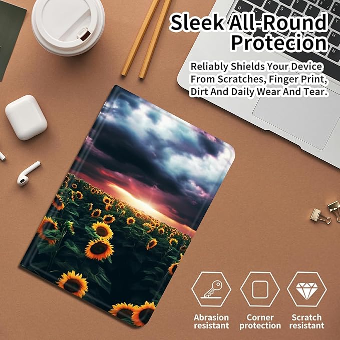 DIGTIALLL Case for iPad A16 11th Generation 11 inch 2025 / i10th Generation 10.9 Inch 2022 PU Leather Smart Premium Stand Protective Cover with Auto Sleep/WakeSunflower