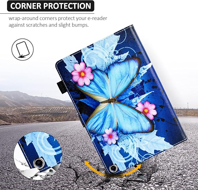 Dteck Case for All-New Fire HD 10 &amp HD 10 Plus Tablet (2021 Release 11th Generation) - Slim Multi-Angle Folio Stand Premium PU Leather Protective Smart Cover with Auto Wake Sleep Blue Butterfly