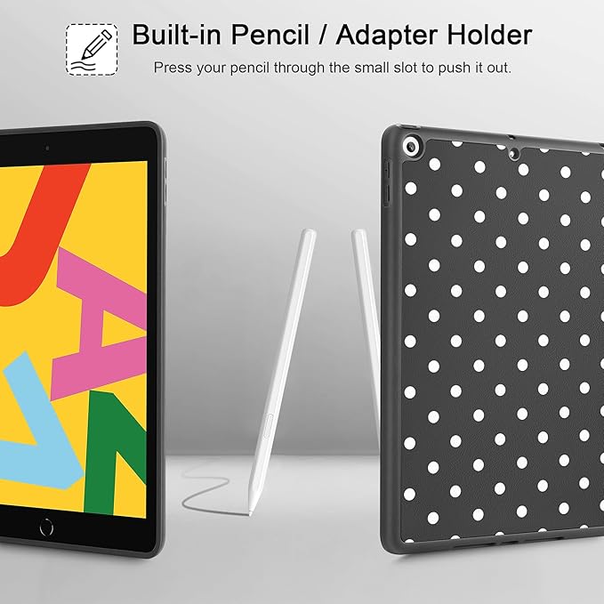 Tuiklol Case for iPad 10.2 Inch 2021 2020 2018 Release 9th / 8th / 7th Generation Built-in Pencil Holder TPU Protective Stand Back Cover Trifold Stand-Auto Wake/Sleep Spot-Black