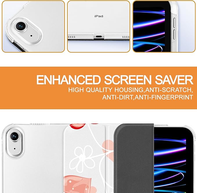 Case for iPad 11 inch A16 2025 Generation 11th / iPad 10.9 inch 10th Generation 2022 Smart Foldable Stand PC Clear Translucent Back Shell Auto Wake/Sleep Slim CoverFlower Butterfly