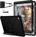 Case for iPad 9th/8th/7th Generation 10.2 inch Heavy Shockproof Cover with Screen Protector/180° Rotating Handle/Bracket/Pen Holder/Shoulder Strap Kids Case for 2021/2020/2019 (D-Black)