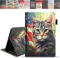 Case for Amazon Kindle Fire 7 Tablet (7 9th/7th Generation 2019/2017 Release) Slim PU Leather Cover with Card Slot &amp Auto Wake/Sleep American Flag Cat