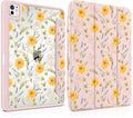 Case for iPad Pro 11 Inch (M5 2025 M4 2024) – [Built-in Pencil Holder] Shockproof &amp Stylish Clear Hard Back + Soft TPU Edge Magnetic Trifold Stand Auto Wake/Sleep Yellow Floral