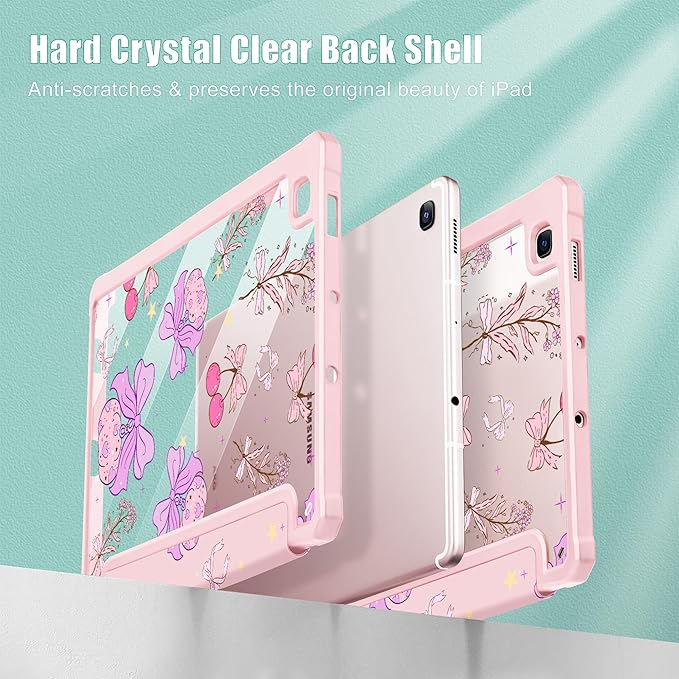 Mektron Case for Samsung Galaxy Tab S6 Lite 10.4 Inch 2024/2022/2020 with S Pen Holder Multi-Angle Viewing with Shockproof Cover Clear Shell + Trifold Stand + Auto Wake/Sleep Retro Wallpaper