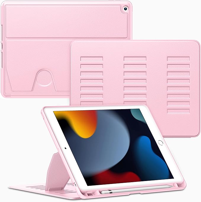 VIKESI Case for iPad 9th / 8th / 7th Generation 10.2 inch (2021/2020/2019 Released)Multiple Angles Magnetic Stand CoverShockproof BackPencil Holderand Auto Sleep/WakePink