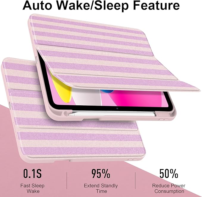 DONGKE Case for iPad (A16) 11th Generation 11 inch 2025 &amp iPad 10th Gen 10.9 inch 2022 [Built-in Pencil Holder] Clear Acrylic Back Trifold Stand Smart Cover Auto Sleep/Wake Pink Stripes