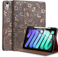 Gexmil Genuine Leather Case for iPad mini 7 (A17 Pro) 2024 / iPad mini 6 Generation 2021 8.3 InchPencil HolderShockproof Cowhide CoverAuto Sleep/WakePencil 2 Wireless ChargingButterfly Pattern