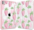 May Chen Case for iPad Pro 11-Inch M5/M4 2025/2024 (6th/5th Generation) [Penceil Holder] Trifold Stand Auto Wake/Sleep Clear TPU Protection Back Cover Strawberries