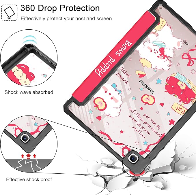 Mektron Case for Samsung Galaxy Tab S6 Lite 10.4 Inch 2024/2022/2020 with S Pen Holder Multi-Angle Viewing with Shockproof Cover Clear Shell + Trifold Stand + Auto Wake/Sleep Cute Puppy