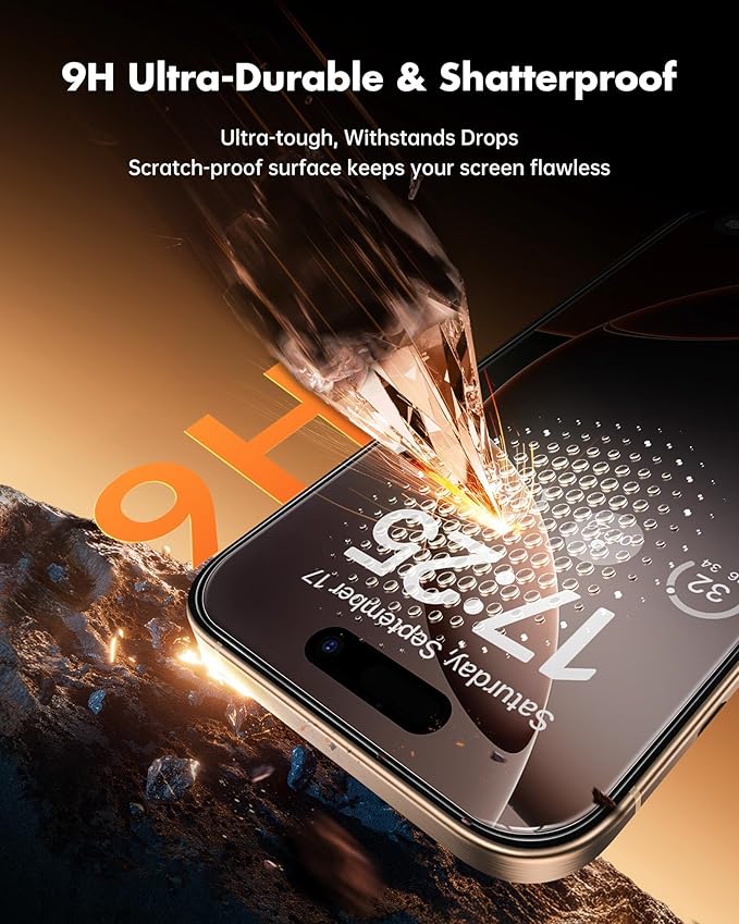 UNBREAKcable Privacy Screen Protector for iPhone 16 Pro Anti-Spy Shatterproof Tempered Glass [True 28°Anti Spy] [9H Hardness] [Easy Installation Frame] Black Protector for iPhone 6.3 - 2 Pack