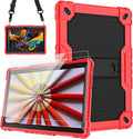for Vankyo MatrixPad S10 Tab Case YQSAVIOR CUPEISI Coopers YQ10S VIVIMAGE A10 A38 BYANDBY BYYQ10S 10.1 Case Built in Kickstand Shoulder Strap Shell with Screen Protector (Red+Black/2 Pcs)