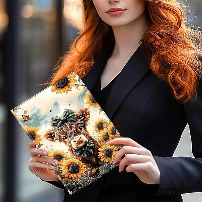 Case for Amazon Kindle Fire HD 10 and Fire HD 10 Plus 10.1 Tablet Case (13th/11th Generation 2023/2021 Release) Slim Fit PU Leather Cover with Auto Sleep/Wake - Highland Cow Sunflowers