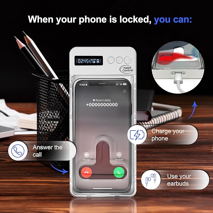 Phone Lock Box - Timed Lock Box Cell Phone Locker Safe Lockbox Bad Habit Smartphone Jail with Timer Reduce Kids Adults Screen Time Improve Productivity Family Time Container - White